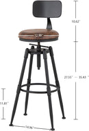 MSMV 27-35" Vintage Industrial Bar Stool Farmhouse Set 2 - Cast Steel Stool - Like New