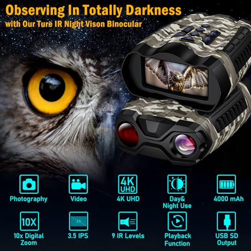 Night Vision Goggles, 4K Night Vision Binoculars for Adult with 3.5" HD Screen Like New