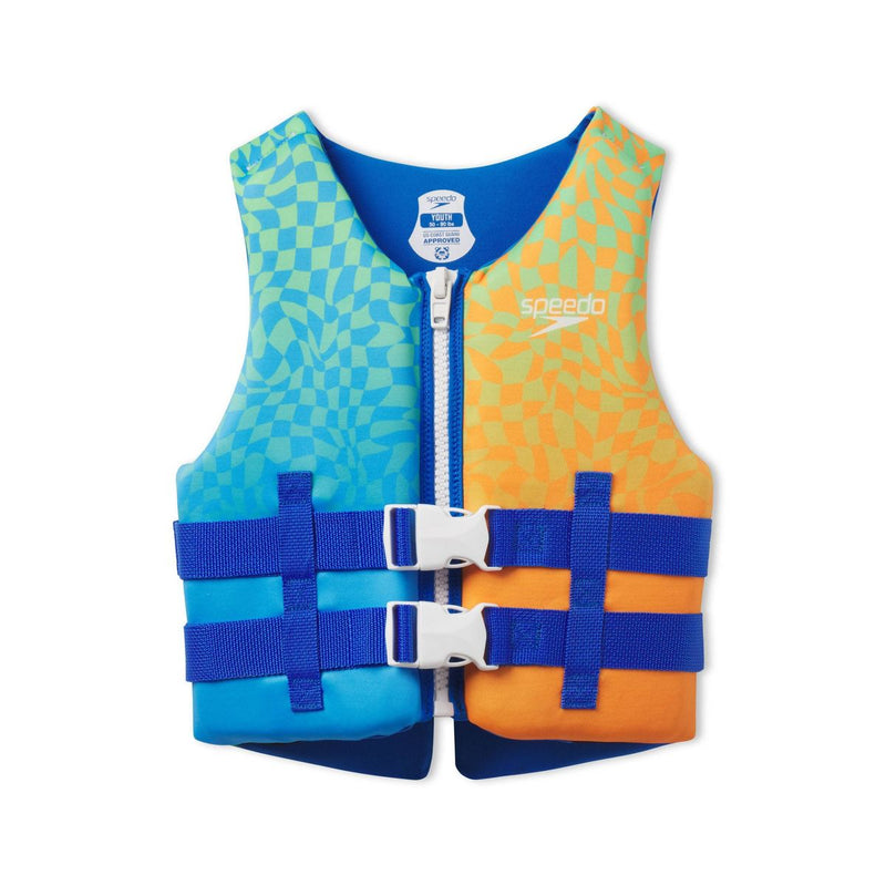 SPEEDO JUNIOR LIFE JACKET VEST YOUTH - TROPICAL ORANGE AND BLUE CHECKERED - Like New