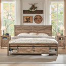 KING FARMHOUSE WOOD BED FRAME SLIDING BARN DOOR STORAGE - Scratch & Dent
