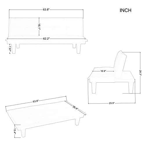 SUMKEA 63.8" Futon Bed with Adjustable Backrest and Suede Upholstery - Black - Like New