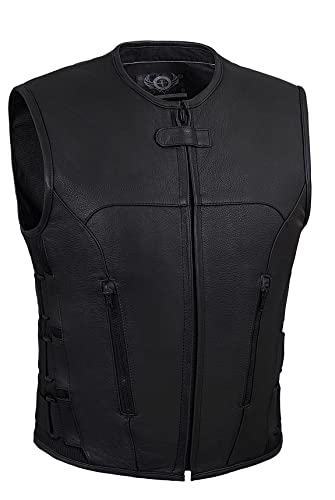 TRUE ELEMENT MENS SWAT TEAM STYLE LEATHER VEST GUN POCKETS BLACK SIZE L - Brand New