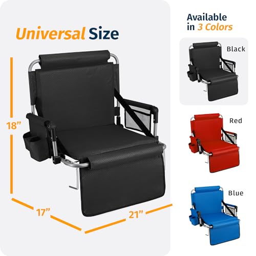 ALPCOUR BLEACHER SEAT BACKREST PREMIUM STADIUM GAMES CUSHIONED FOLDABLE BLACK - Brand New