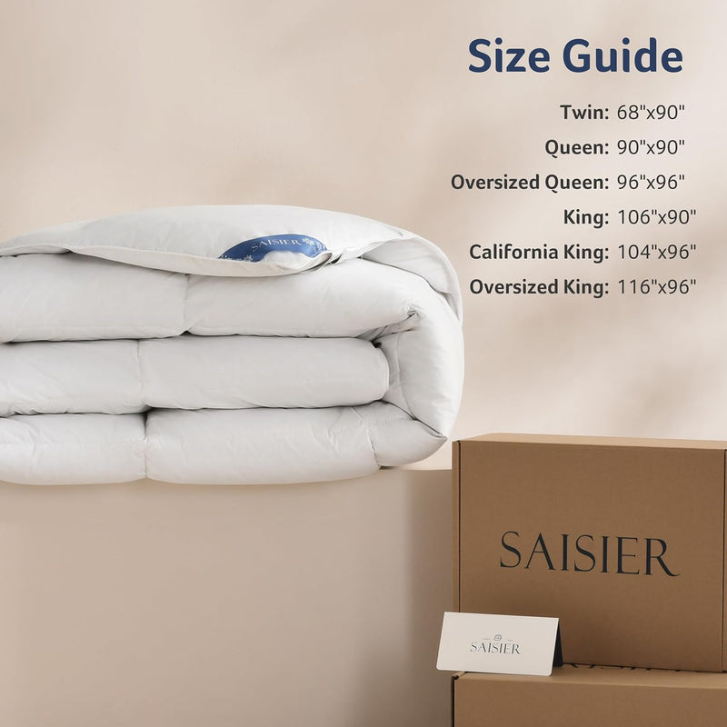 Saisier Feather Down Comforter Twin 68x90" Down Duvet 8 Tabs TC20-W-TWIN - White Like New