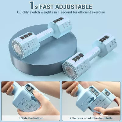 SPORTNEER ADJUSTABLE DUMBBELLS HAND WEIGHTS SET - BLUE - Brand New