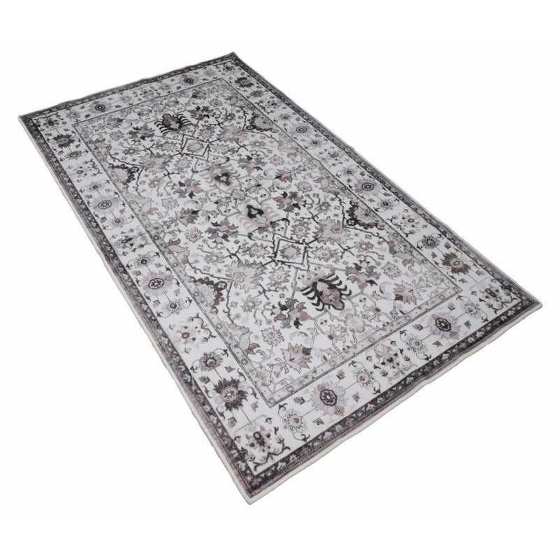 BIBB HOME 4FTX6FT WASHABLE FLANNEL PRINTED AREA RUG LATEX BACK - IVORY GRACE - Brand New