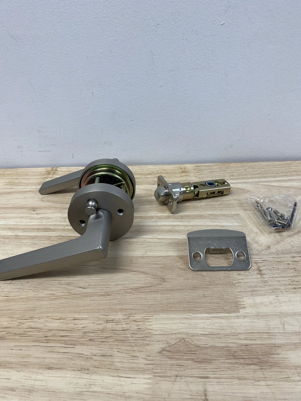 SURE-LOC BASEL PRIVACY DOOR LEVER SET WITH ROUND ROSE - SATIN NICKEL - Like New