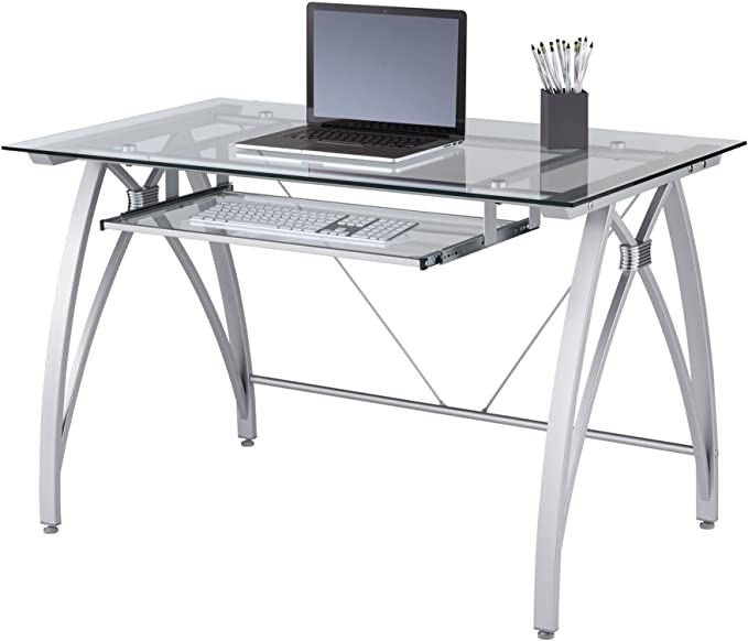 Realspace Vista 48"W Glass Computer Desk 9928618 - Silver Like New