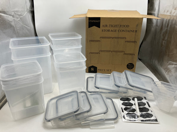 VTOPMART PLASTIC AIRTIGHT FOOD STORAGE CONTAINERS WITH LIDS, 8PC- CLEAR/BLACK Like New