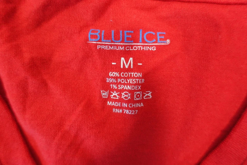 BLUE ICE MENS STRETCH VNECK TSHIRT - RED - SIZE: MEDIUM - Brand New