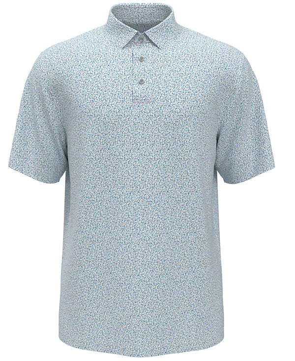 PGA TOUR MEN'S MICRO GEO-PRINT POLO SHIRT - SIZE: MEN L - BLUE/WHITE - Brand New
