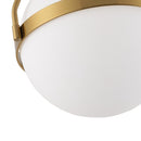SEMI FLUSH MOUNT CEILING LIGHT WITH WHITE GLOBE GLASS SHADE - BRUSHED BRASS - Like New