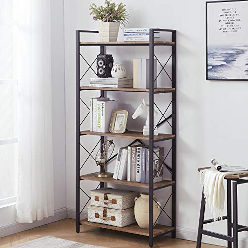 OIAHOMY Industrial Bookshelf，5-Tier Vintage Bookcase and Bookshelves Brown Oak - Like New