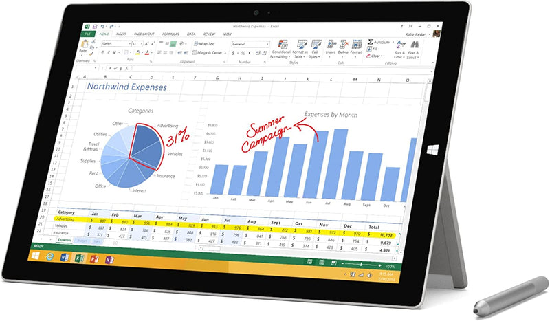 For Parts: MICROSOFT SURFACE PRO 3 12" i5-4300U 4 128GB SSD PLATINUM PHYSICAL DAMAGE