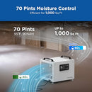 Moiswell 70 Pints Portable Dehumidifier Drain Hose Auto Defrost Timer - White - Like New