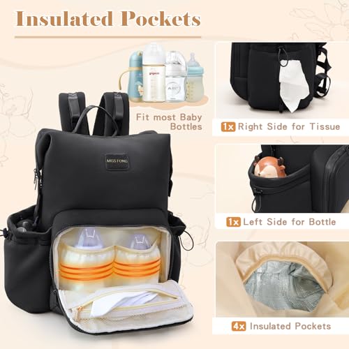 MISS FONG DIAPER BAG BACKPACK BABY DIAPER BAG NEOPRENE BAG - BLACK - Like New