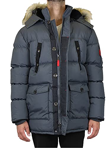 GALAXY BY HARVIC MEN'S HEAVYWEIGHT PARKA JACKET COAT DETACHABLE HOOD CHARCOAL L - Brand New