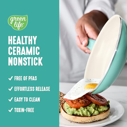 GreenLife 8 Piece Nonstick Cookware Set, Non-Toxic CC009158-001 - Turquoise - Like New