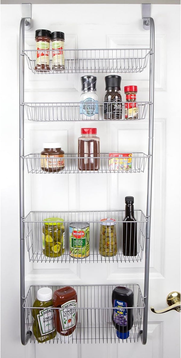 HOME BASICS 5 Tier Over The Door Pantry Organizer By Home Basics BH47159 SILVER Like New