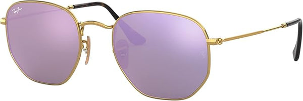 RAY-BAN RB3548N HEXAGONAL FLAT LENS SUNGLASSES - SIZE 48MM - GOLD/LILAC FLASH - Like New