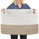 MEGASKET Extra Large Blanket Basket, 22" x 17" x 12" - White Brown - Brand New