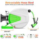 BIGTUR Retractable Garden Hose Reel, 3/5''x 65' Wall Mounted - Brand New