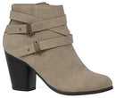 MVE Shoes Double Crisscross Buckle Bootie Side Zip Stacked Heel - Taupe Dist 10 - Brand New
