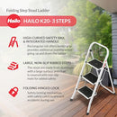 HAILO K20 3-STEP FOLDING LADDER WITH STURDY STEEL FRAME - SILVER - Brand New