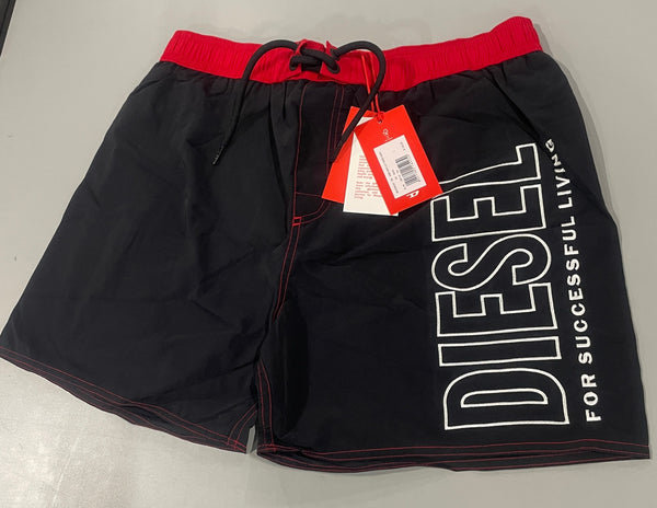 DIESEL BMBX-WAVE 2.017 BLACK SWIM SHORTS - SIZE:L - BLACK/RED - Brand New