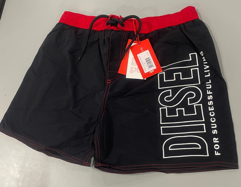 DIESEL BMBX-WAVE 2.017 BLACK SWIM SHORTS - SIZE:L - BLACK/RED - Brand New