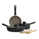 BELLA 7 PIECE COOKWARE SET WITH EVERGOOD CERAMIC NONSTICK COATING BLACK - BLACK - Like New