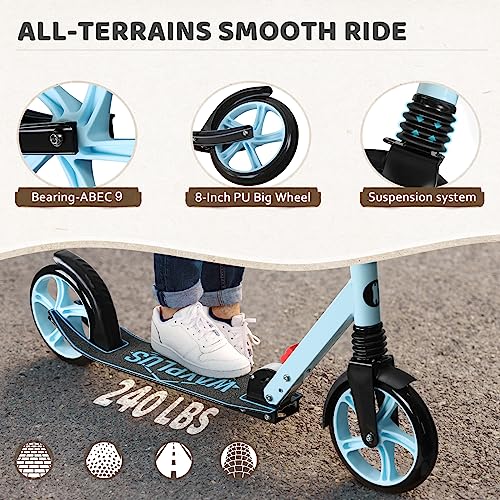 WAYPLUS KICK SCOOTER FOLDABLE LIGHTWEIGHT 8IN BIG WHEELS CMF024 - BLUE - Like New