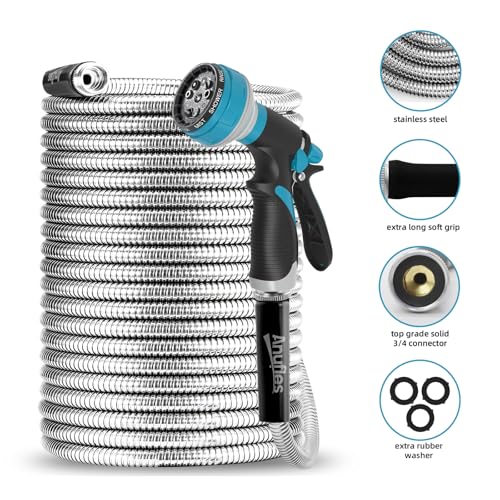 ANUFLES METAL GARDEN HOSE 100FT- STAINLESS STEEL WATER HOSE - SILVER HOSE - Like New