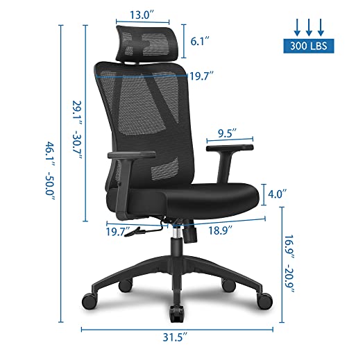 PRIMY ERGONOMIC OFFICE CHAIR HIGH BACK DESK CHAIR WITH HEADREST PR-18-H - BLACK - Like New
