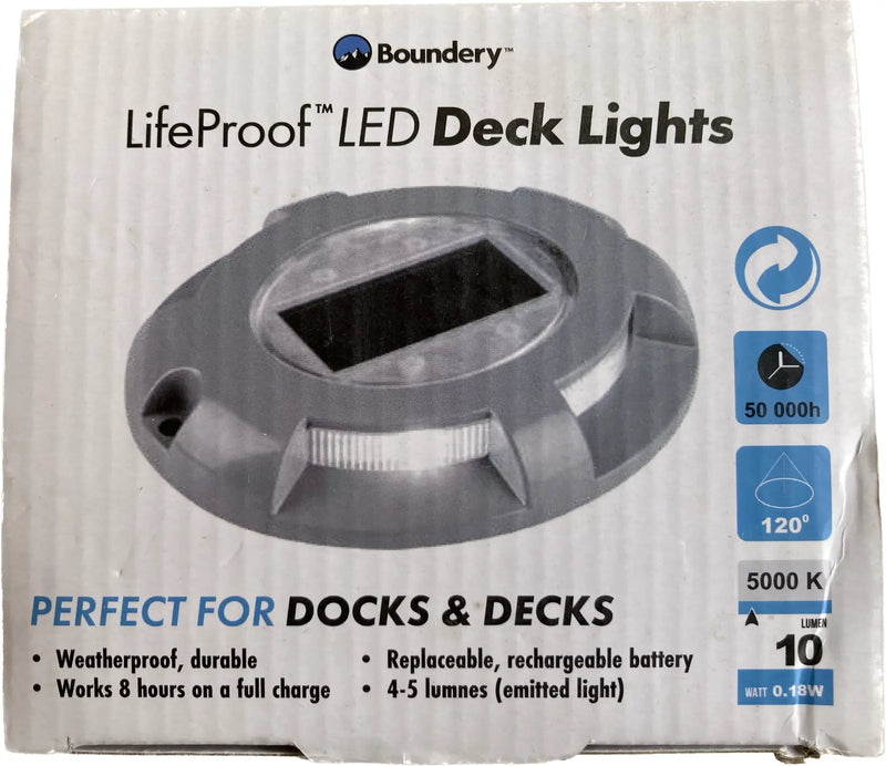 BOUNDERY LIFEPROOF LED SOLAR DECK LIGHTS DRIVEWAY DOCK SOLAR WEATHERPROOF - GRAY Like New