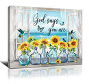 HANKCLES God Says You Are Wall Art Bible Verse Canvas 16x20 Framed Blue - NEW - Brand New