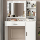 VANITY DESK SQUARE MIRROR LAMP WOODEN STORAGE MAKEUP VANITY - WHITE - Like New
