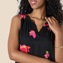 AMAZON ESSENTIALS SLEEVELESS WOVEN A-LINE V NECK WOMEN M - BLACK PINK FLOWERS - Like New