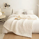 Lu home Oversized Hand Knit Blanket (70x50 inches) - Cream - Brand New