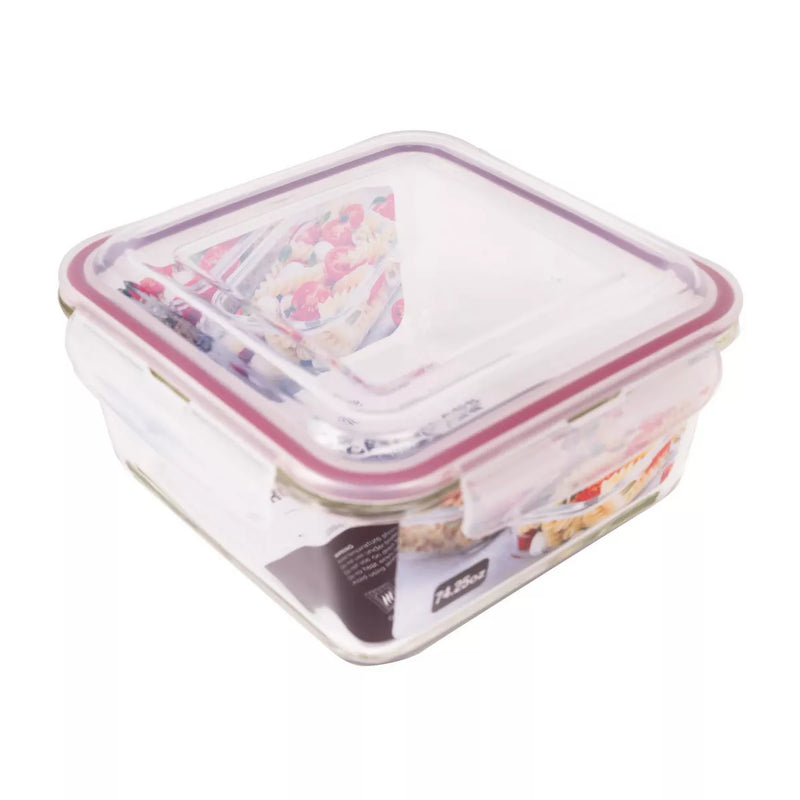 LEXIHOME SQUARE MEAL PREP CONTAINER RED LID - OVEN-SAFE GLASS FOOD STORAGE - Like New
