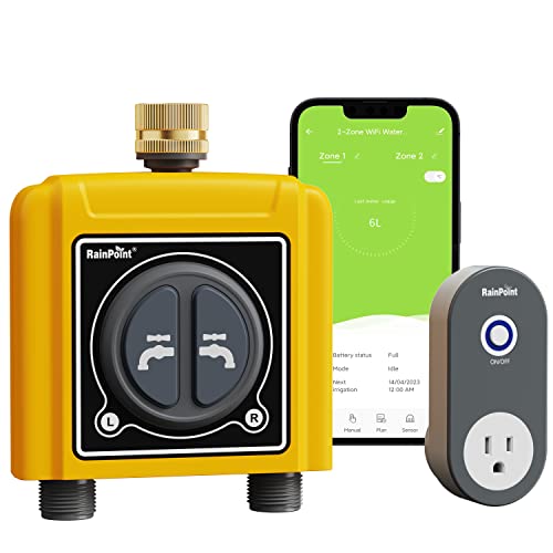 RAINPOINT WIFI WATER TIMER 2-ZONE, BRASS INLET, GARDEN IRRIGATION - YELLOW/BLACK - Like New