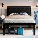 Feonase Twin Size Bed Frame with Faux Leather Headboard Heavy-Duty - Black - Like New