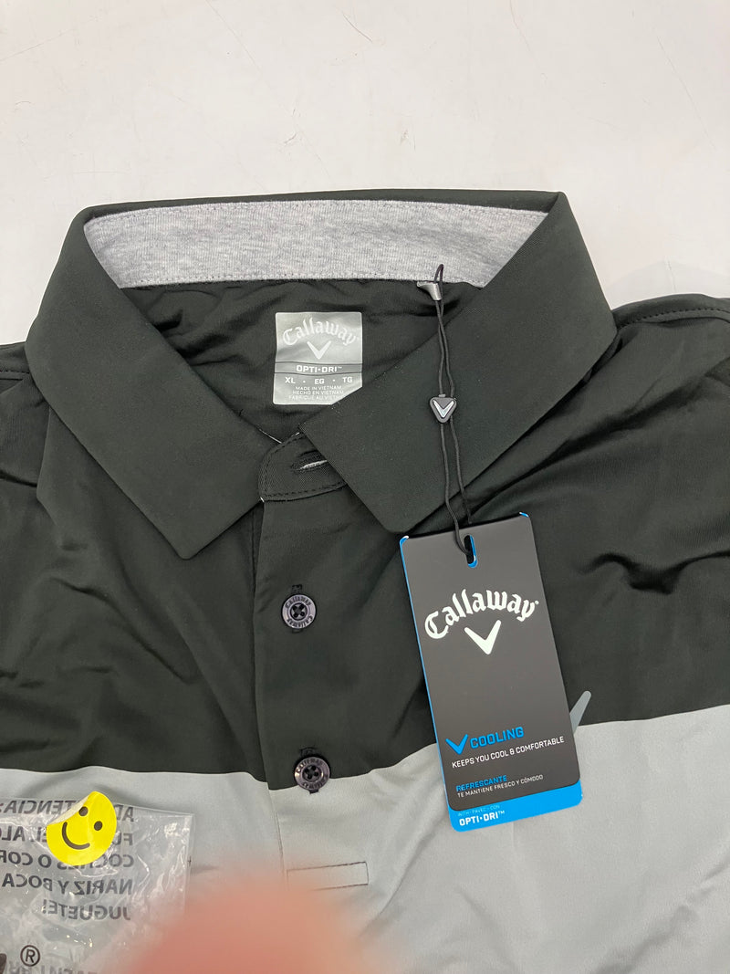 CALLAWAY MEN'S SURPRISE POLO - SIZE: MEN XL - BLACK/GRAY STRIPS - Brand New