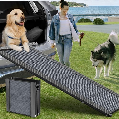 HERCCRETA WIGGE DOG RAMP FOR CAR, 63" LONG & 17" WIDE FOLDING PORTABLE DOG RAMPS - Like New