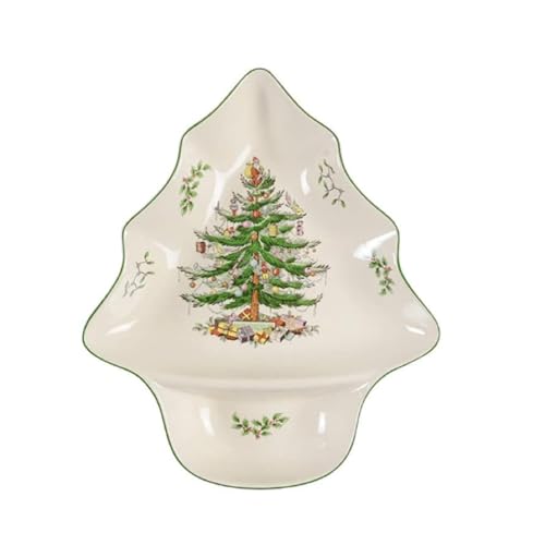 SPODE CHRISTMAS TREE CHIP DIP TREE-SHAPED DISH 14" PORCELAIN - 1697959 - GREEN - Like New