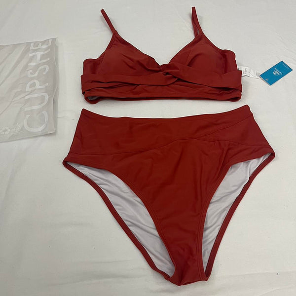 CUPSHE WOMEN'S BIKINIS-AND-TANKINI-SETS - SIZE: M - BROWN/ORANGE - Brand New