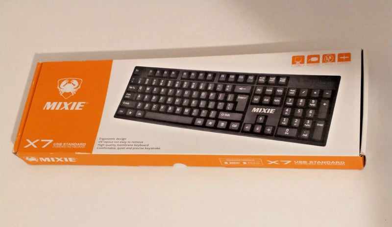 MIXIE X7 USB STANDARD CORDDED KEYBOARD - WIRED, ERGONOMIC, FULL SIZE - BLACK - Like New