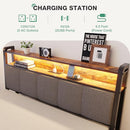 Novilla Full Size Bed Frame Storage Platform RGB Lights Charging Station - Brown - Like New