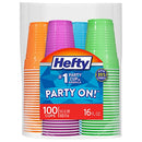 Hefty Everyday 16 oz Disposable Party Cups 16 fl oz 100 / Pack - Assorted Bright - Brand New