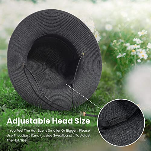 SIMPLICITY WOMEN'S UPF 50+ WIDE BRIM BRAIDED STRAW SUN HAT MEN WOMEN - BLACK - Like New